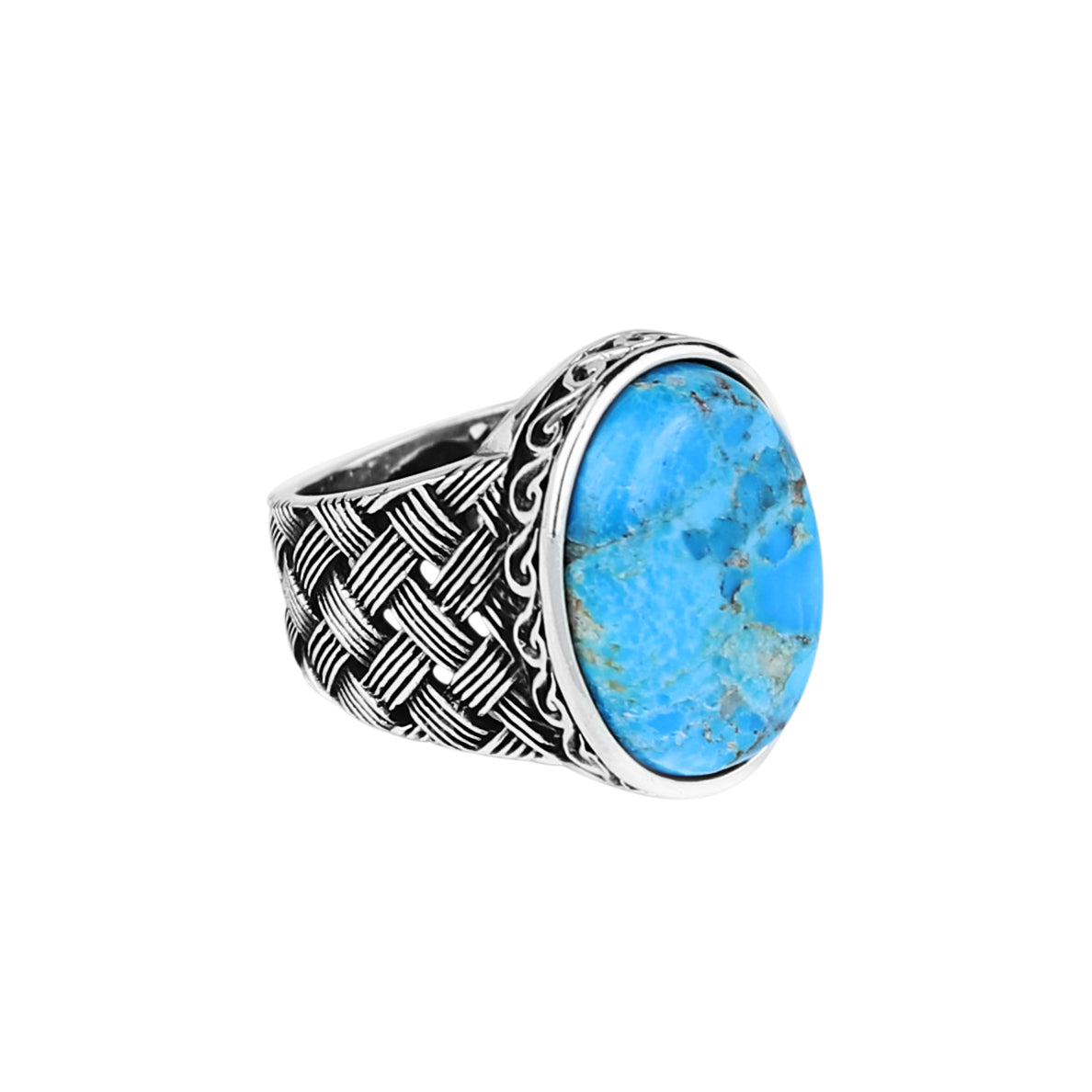 Men Handmade Knitted Natural Turquoise Gemstone Ring