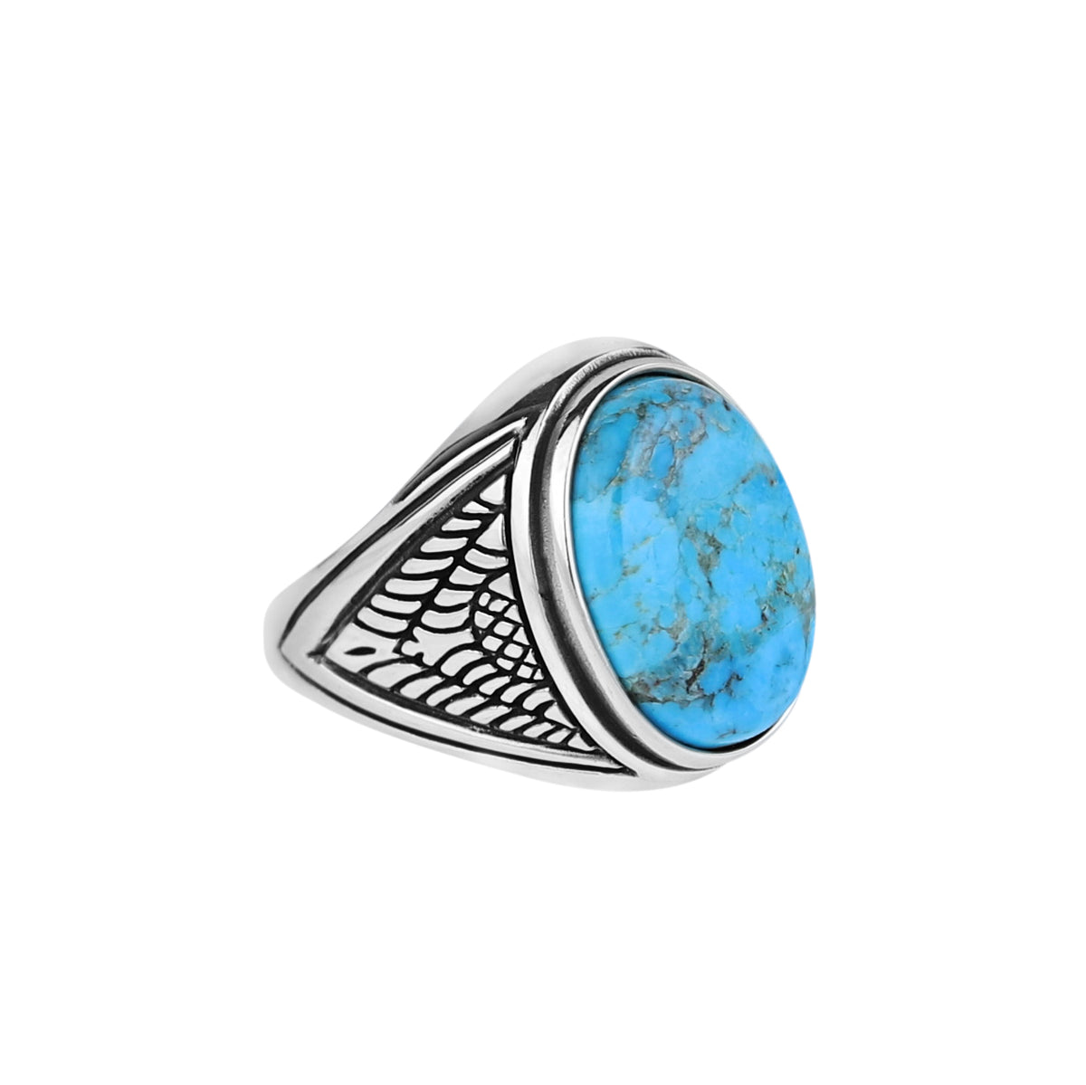 Men Handmade Oval Natural Turquoise Gemstone Signet Ring