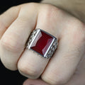 925 Sterling Silver Square Natural Ruby Gemstone Turkish Handmade Ring