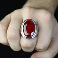 Men Handmade Large Natural Red Ruby Gemstone Silver Ring