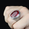 Men Handmade Large Natural Red Ruby Gemstone Silver Ring