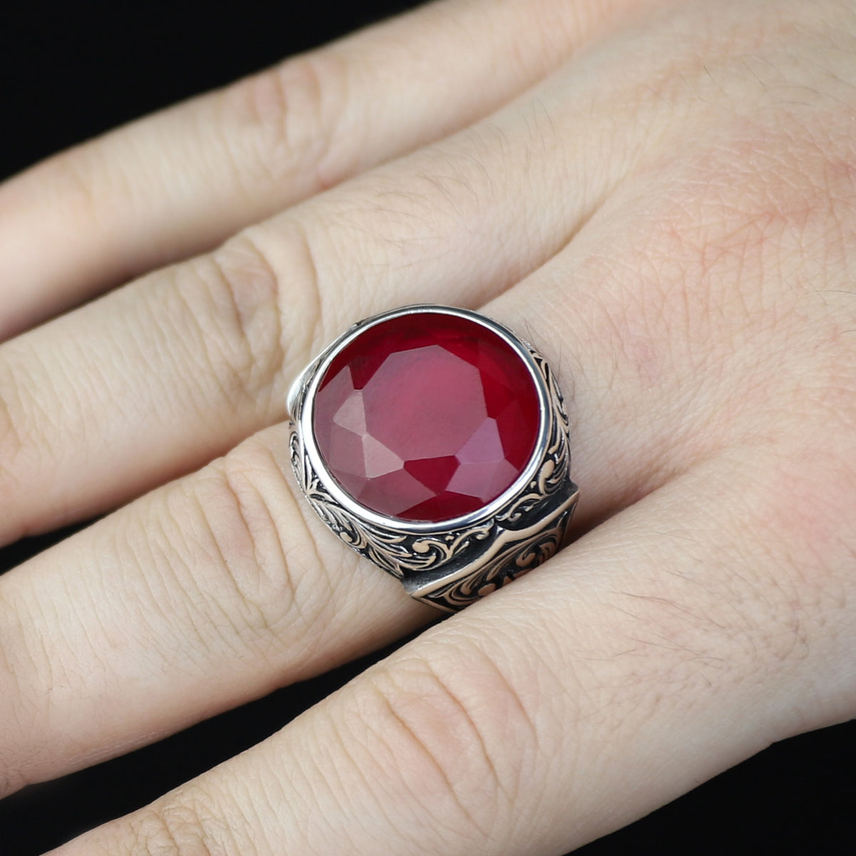 Silver Round Cut Natural Ruby Gemstone Handmade Ring