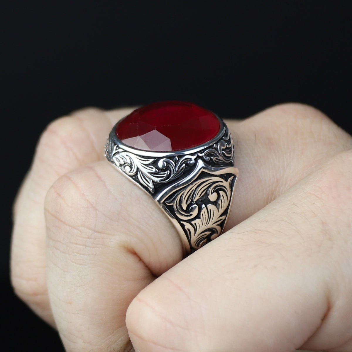Silver Round Cut Natural Ruby Gemstone Handmade Ring