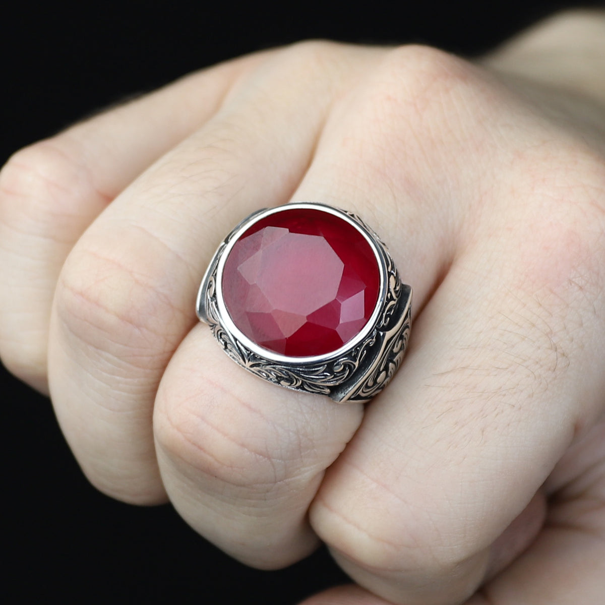 Silver Round Cut Natural Ruby Gemstone Handmade Ring