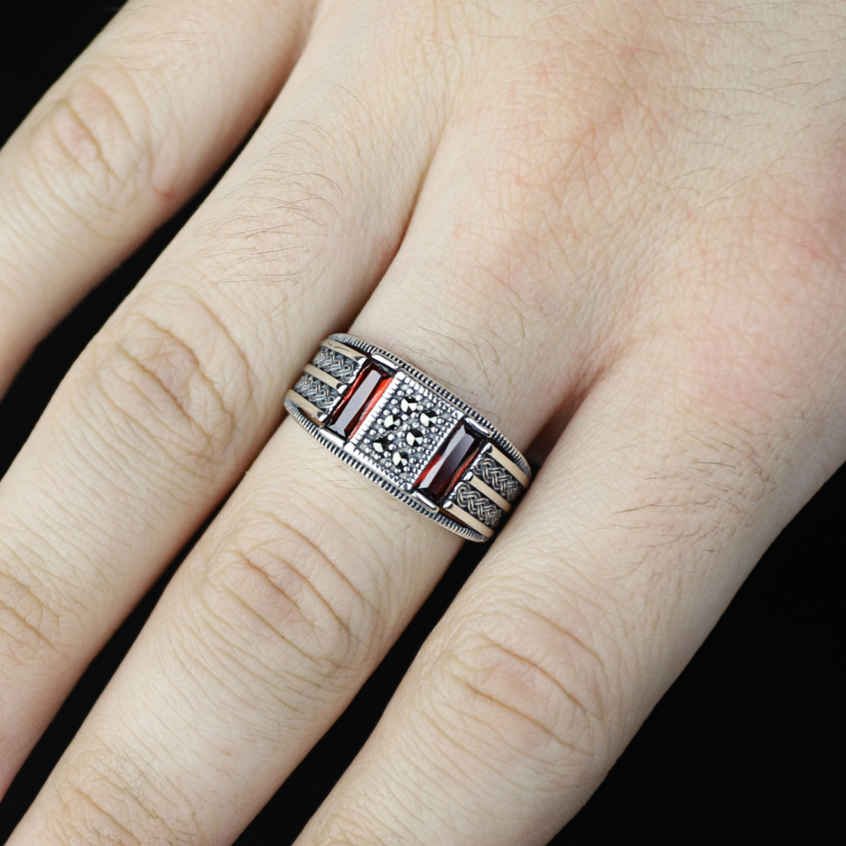 Men Handmade Minimal Red Garnet Gemstone Ring