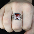 925 Men Silver Handmade Minimal Garnet Stone Ring