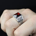 925 Men Silver Handmade Minimal Garnet Stone Ring