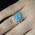 Men Silver Square Turquoise Gemstone Handmade Ring