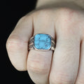 Men Silver Square Turquoise Gemstone Handmade Ring