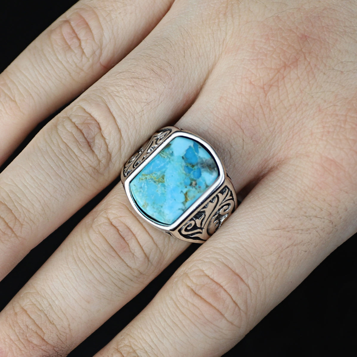 925 Men Handmade Natural Turquoise Gemstone Ring