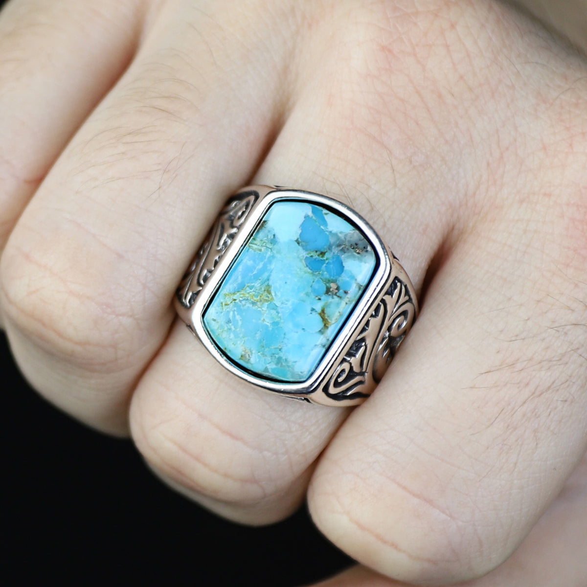 925 Men Handmade Natural Turquoise Gemstone Ring