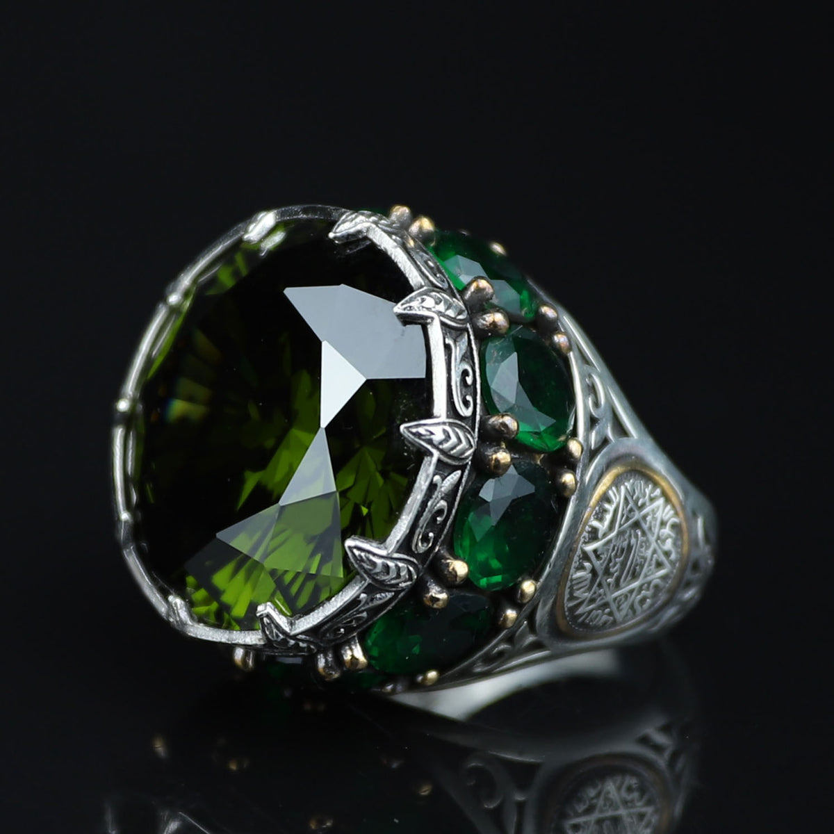 Men Handmade Emerald Solomon Signet Ring, King Solomon Signet Ring, 925 Sterling Silver