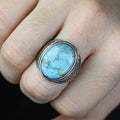 Men Handmade Oval Natural Turquoise Gemstone Signet Ring