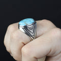 Men Handmade Oval Natural Turquoise Gemstone Signet Ring
