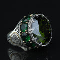 Men Handmade Emerald Solomon Signet Ring, King Solomon Signet Ring, 925 Sterling Silver