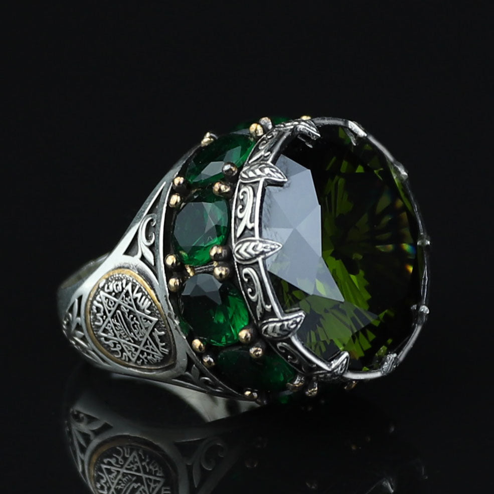 Men Handmade Emerald Solomon Signet Ring, King Solomon Signet Ring, 925 Sterling Silver