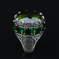 Men Handmade Emerald Solomon Signet Ring, King Solomon Signet Ring, 925 Sterling Silver