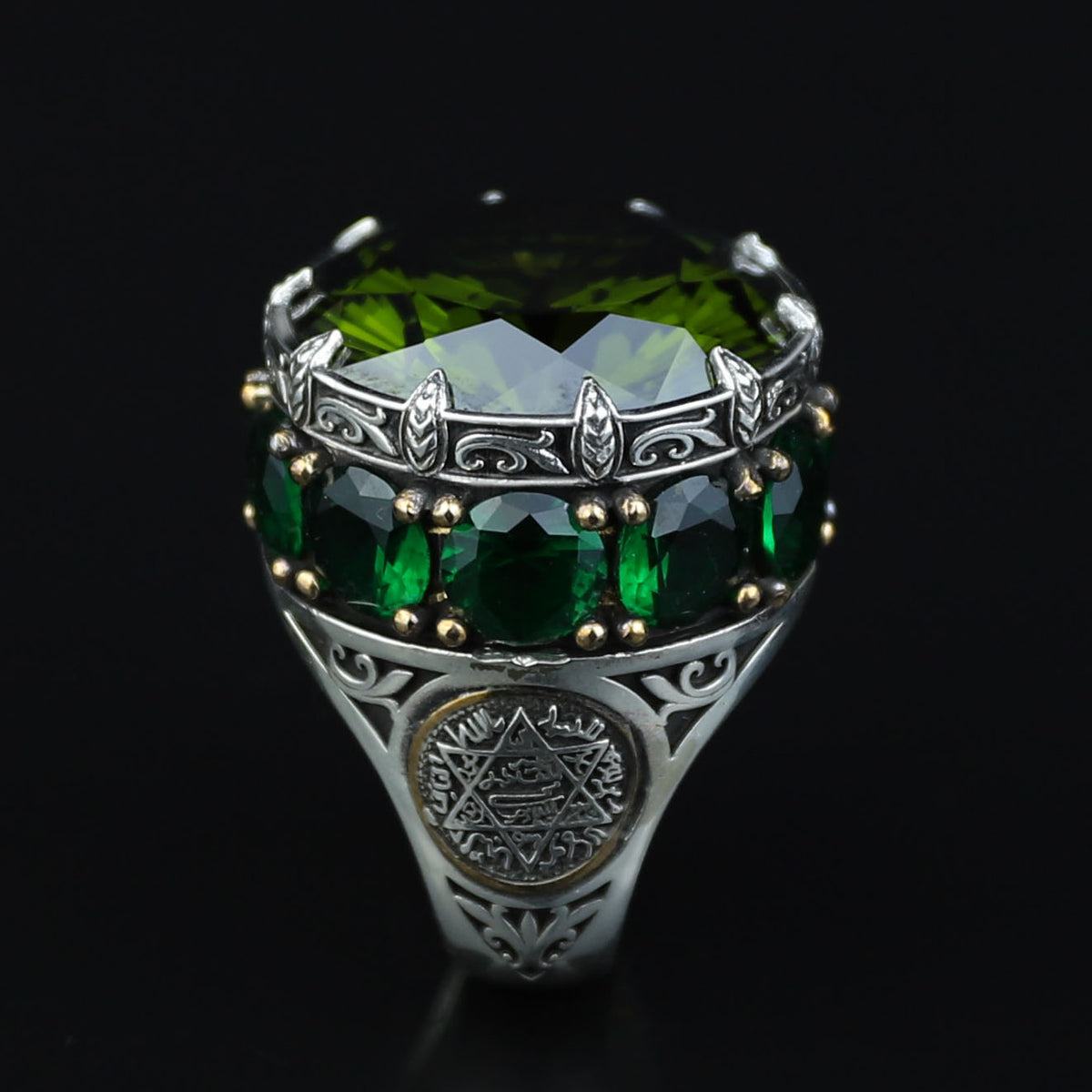 Men Handmade Emerald Solomon Signet Ring, King Solomon Signet Ring, 925 Sterling Silver