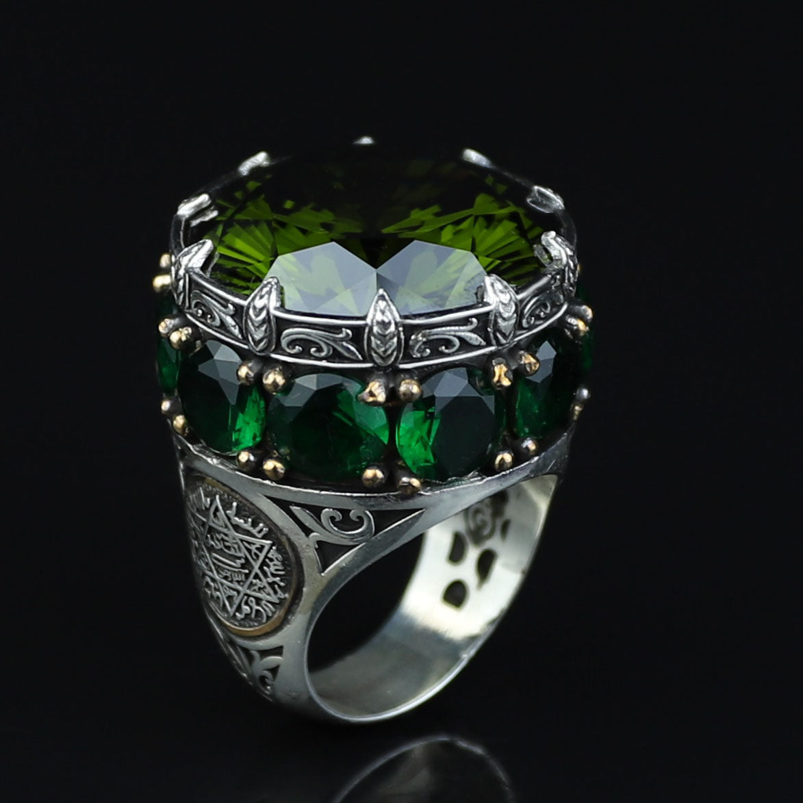 Men Handmade Emerald Solomon Signet Ring, King Solomon Signet Ring, 925 Sterling Silver