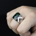 Men Handmade Engraved Green Square Gemstone Ring