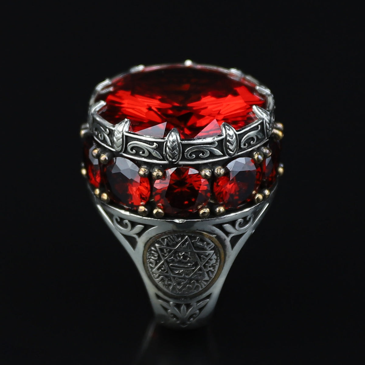 Men Silver Ruby Stone Solomon Signet Ring, King Solomon Signet Ring, 925 Sterling Silver
