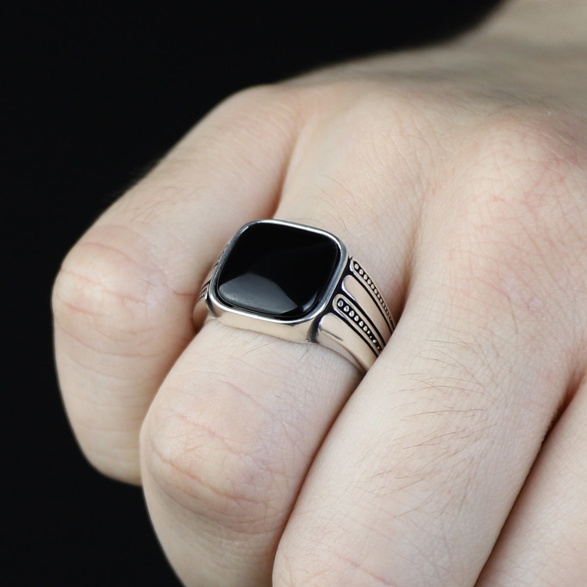 Men Handmade Minimal Square Onyx Signet Ring