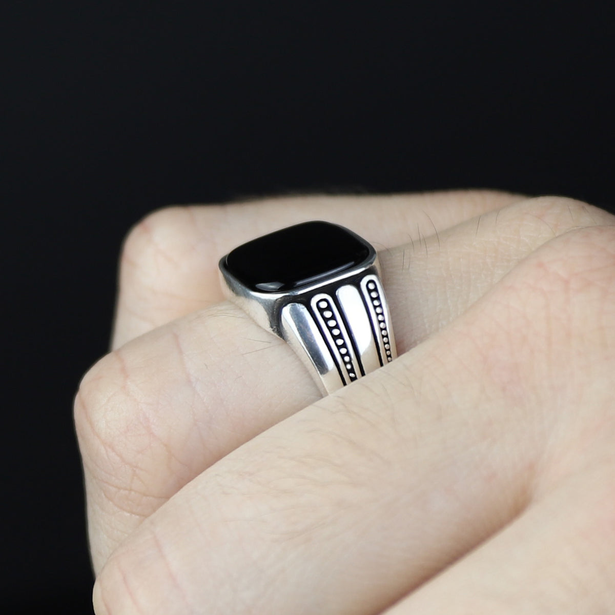 Men Handmade Minimal Square Onyx Signet Ring
