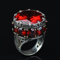 Men Silver Ruby Stone Solomon Signet Ring, King Solomon Signet Ring, 925 Sterling Silver