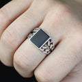 Men Solid Silver Square Black Onyx Gemstone Handmade Ring