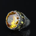 925 Sterling Silver Round Citrine Yellow Gemstone Solomon Signet Ring, King Solomon Signet Ring
