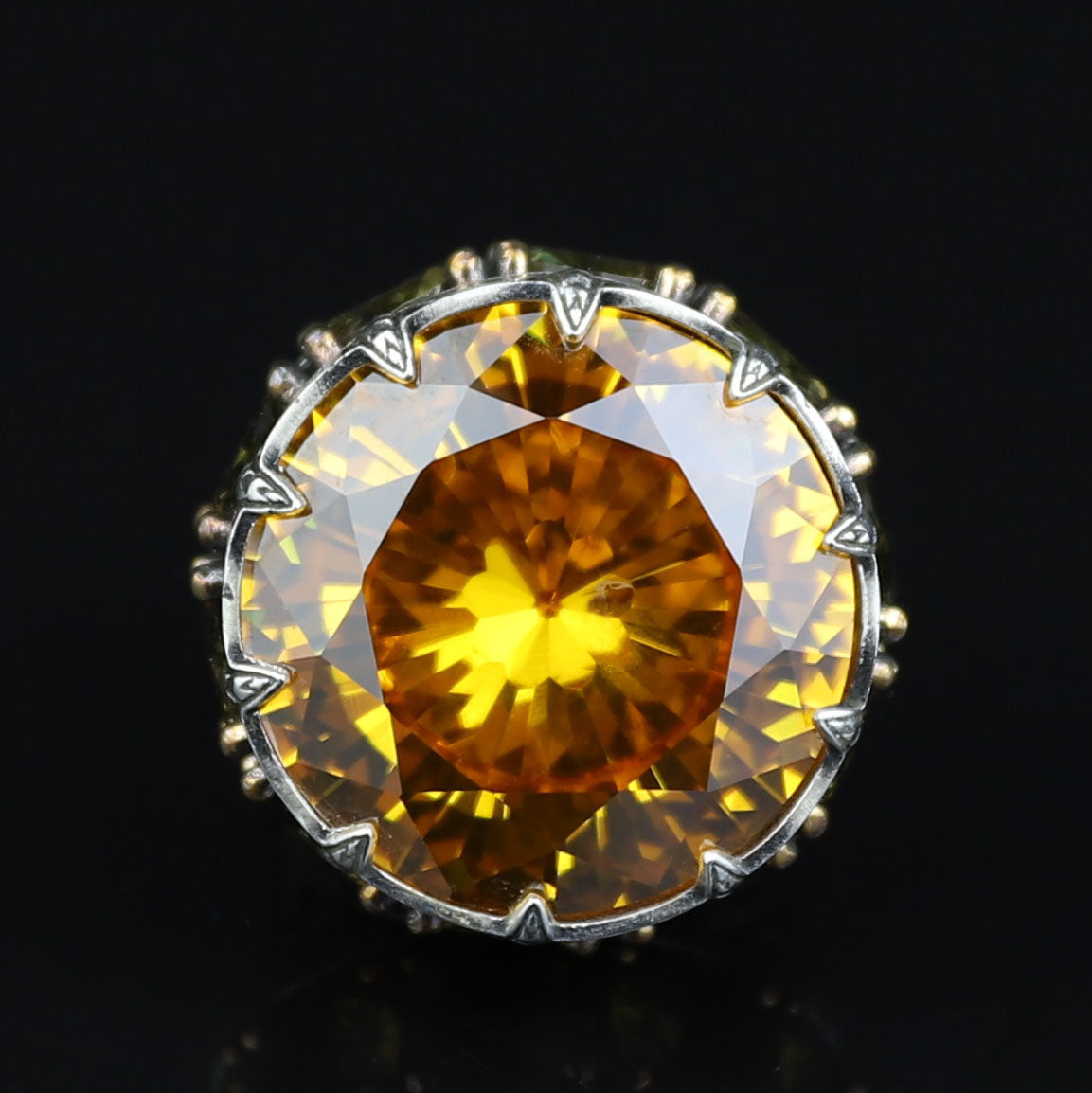 925 Sterling Silver Round Citrine Yellow Gemstone Solomon Signet Ring, King Solomon Signet Ring