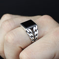 Men Solid Silver Square Black Onyx Gemstone Handmade Ring