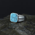 Men Silver Square Turquoise Gemstone Handmade Ring