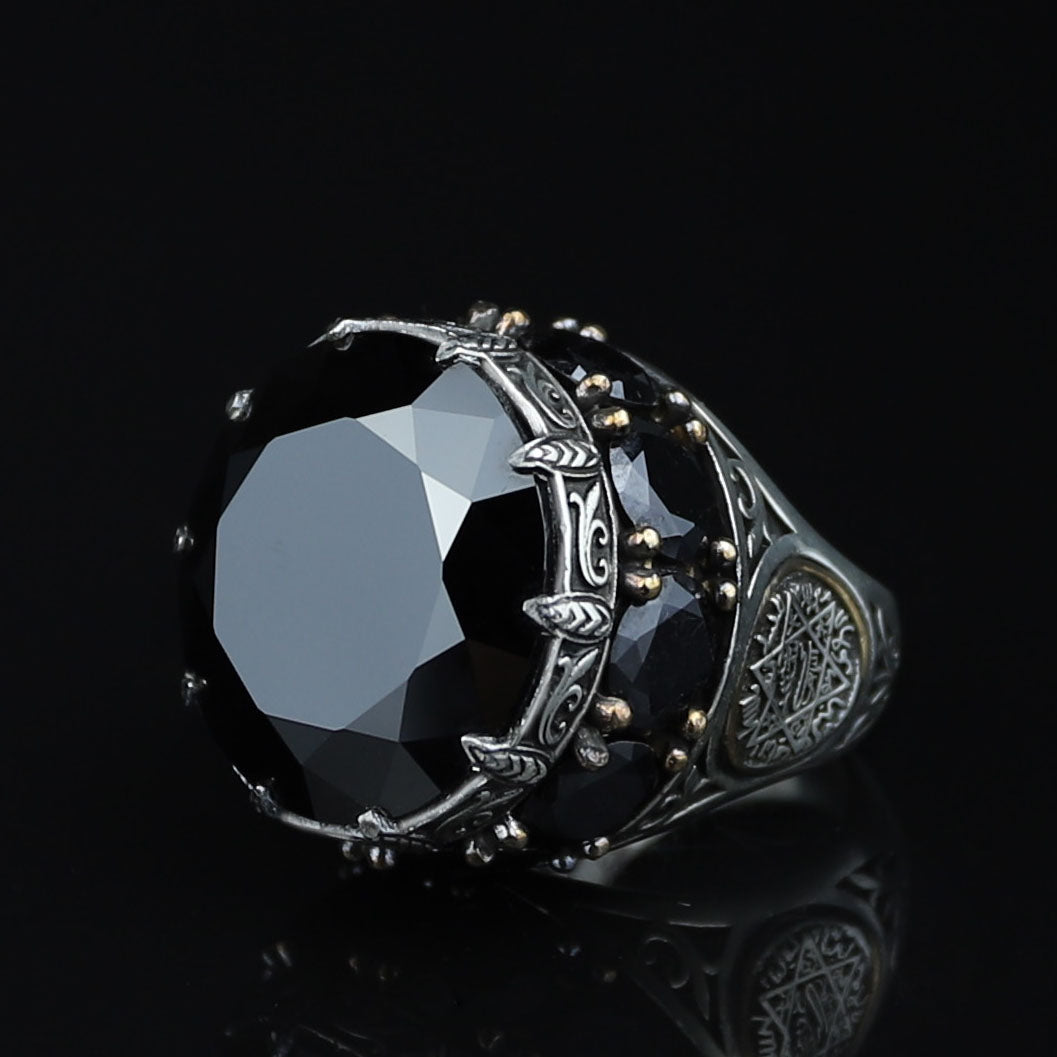 Black Onyx Stone King Solomon Signet Ring, Large Onyx Men Ring, Large Signet Ring, 925 Sterling Silver Ring