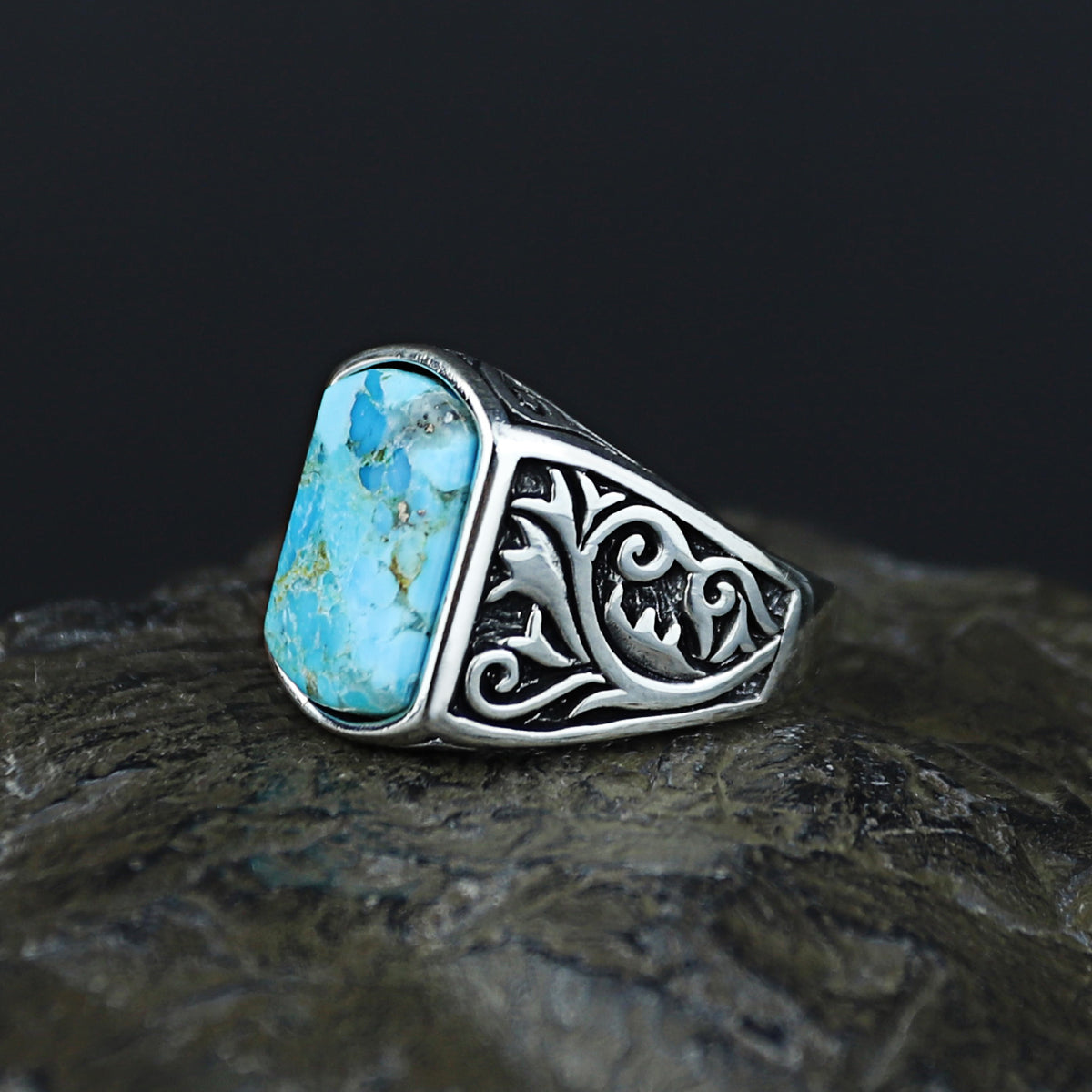 925 Men Handmade Natural Turquoise Gemstone Ring