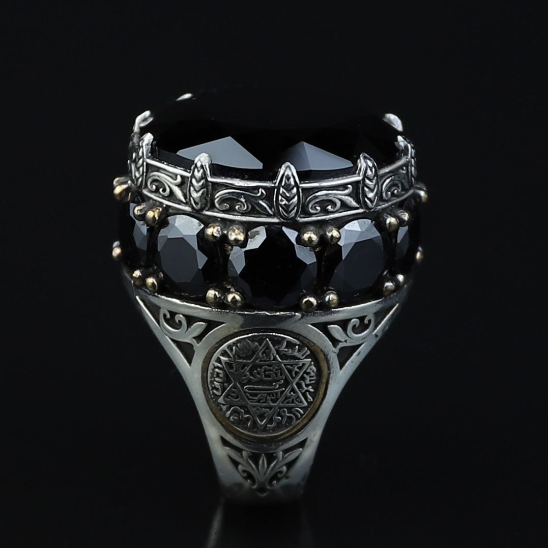 Black Onyx Stone King Solomon Signet Ring, Large Onyx Men Ring, Large Signet Ring, 925 Sterling Silver Ring