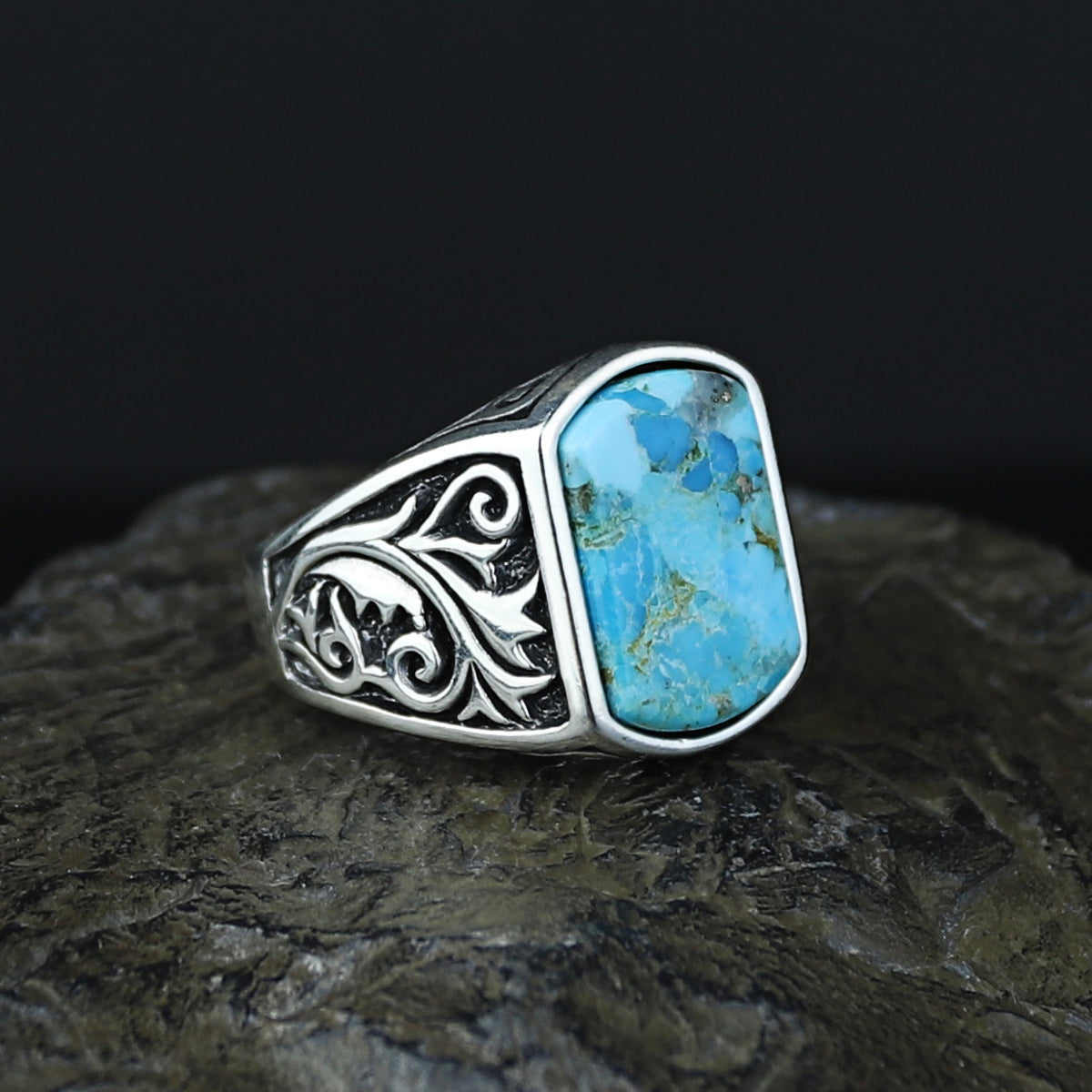 925 Men Handmade Natural Turquoise Gemstone Ring