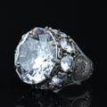 925 Sterling Silver White Diamond Gemstone Solomon Signet Ring, King Solomon Signet Large Ring, 925 Sterling Silver