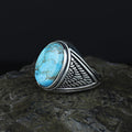 Men Handmade Oval Natural Turquoise Gemstone Signet Ring