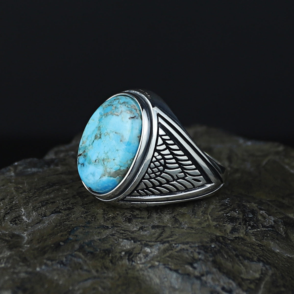 Men Handmade Oval Natural Turquoise Gemstone Signet Ring