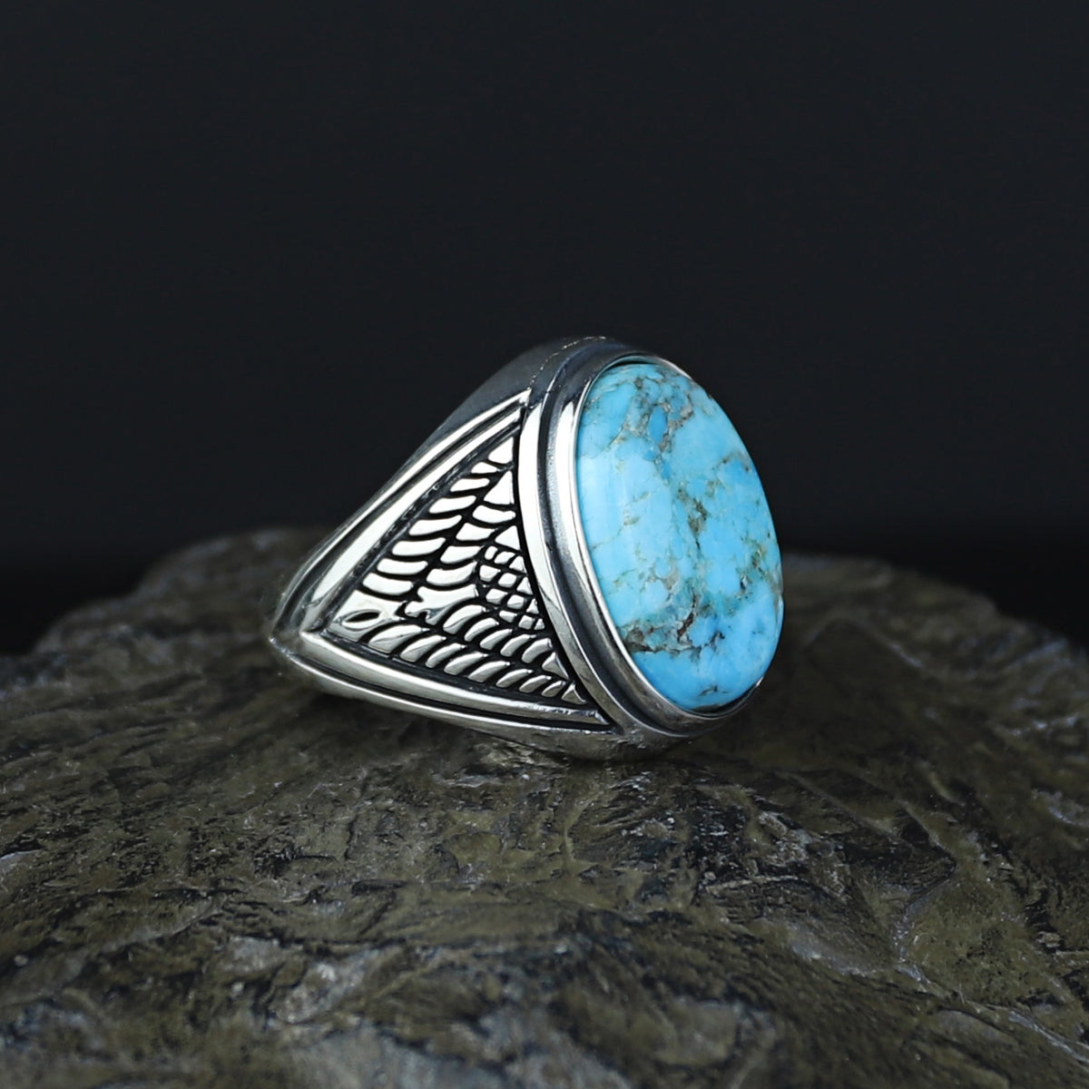 Men Handmade Oval Natural Turquoise Gemstone Signet Ring