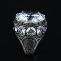 925 Sterling Silver White Diamond Gemstone Solomon Signet Ring, King Solomon Signet Large Ring, 925 Sterling Silver