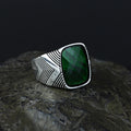 Men Handmade Engraved Green Square Gemstone Ring