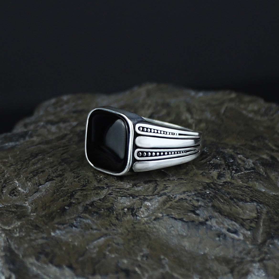 Men Handmade Minimal Square Onyx Signet Ring