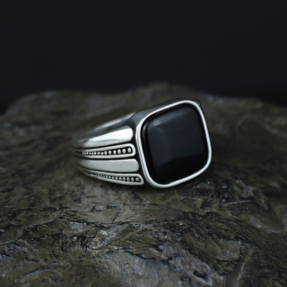 Men Handmade Minimal Square Onyx Signet Ring