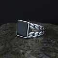 Men Solid Silver Square Black Onyx Gemstone Handmade Ring