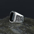 Men Solid Silver Engraved Black Onyx Stone Ring