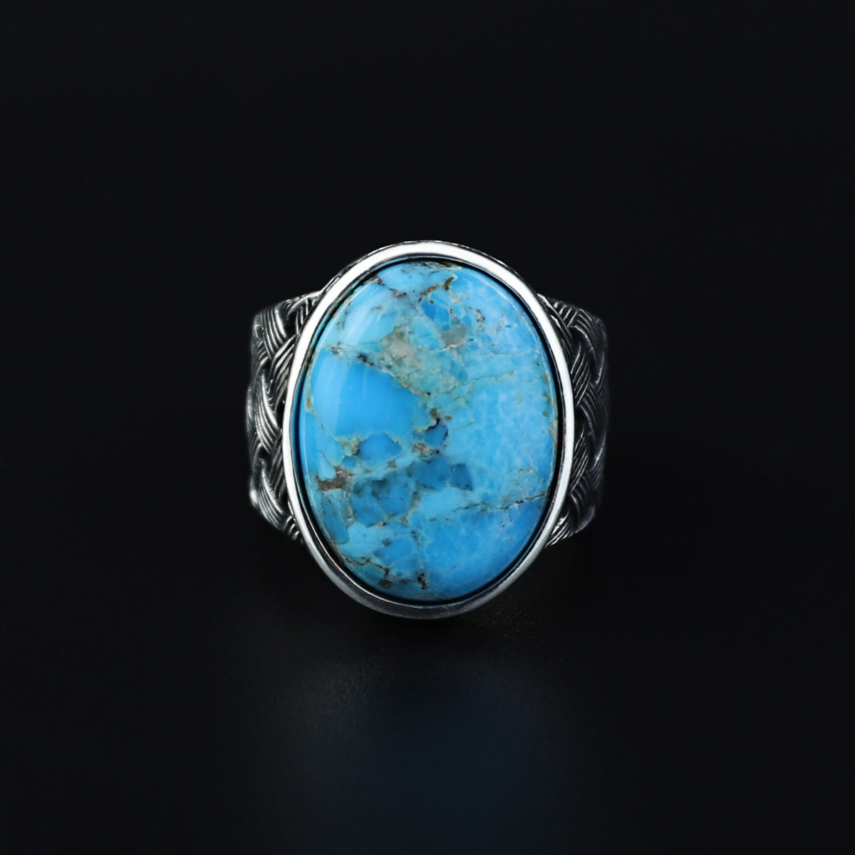 Men Handmade Knitted Natural Turquoise Gemstone Ring