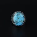 Men Handmade Oval Natural Turquoise Gemstone Signet Ring