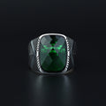 Men Handmade Engraved Green Square Gemstone Ring